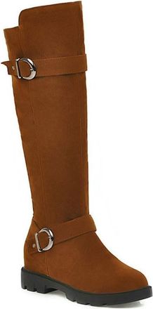 Generic Womens Knee High Riding Boots with Buckle Strap Side Zipper Comfort Round Tow Hidden Wedge Heel Winter Dress Shoes (Brown,7.5)