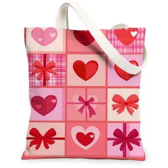 Generic ValentineS Day Hearts Canvas Tote Bags, Love Bow Pattern Reusable Shopping Bags, Lightweight Washable Shoulder Strap, Peach, 13x15 Inch