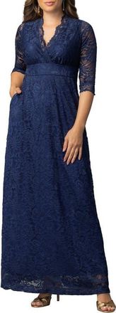 Kiyonna Maria Lace A-Line Evening Gown with Pockets in Nocturnal Navy at Nordstrom, Size X-Large