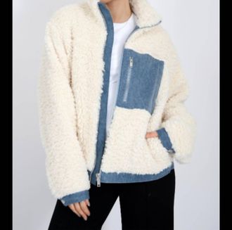 RD Style Paddy Sherpa Jacket In Cream /denim