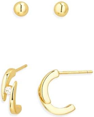 Argento Vivo Set of 2 Stud & Bypass Huggie Earrings in Gold at Nordstrom Rack