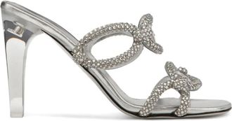 Valentino Kristalversierde Slippers - Dames - Muiltjes - Grijs - 37 1/2 EU - Leer - Schoenen