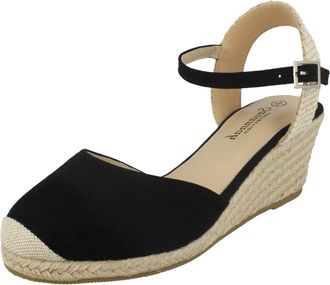 Savannah Ladies Mid Rope Wedge Espadrilles F2274 - Black Microfibre - UK Size 8 - EU Size 41 - US Size 10