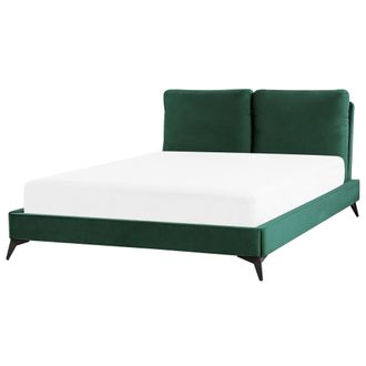 Beliani Beliani - Cama Con Somier De Terciopelo Verde Esmeralda Negro 140 X 200 Cm Listones Melle