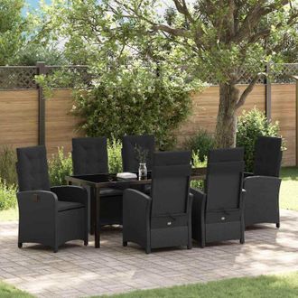 vidaXL Conjunto De Comedor De Jard&iacute;n 7 Pcs Negro Rat&aacute;n Sint&eacute;tico Vidaxl