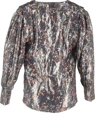 Iro Milana Wikkelblouse met print in zilverkleurige zijde