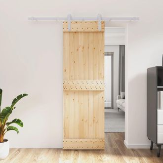Berkfield Home Sliding Door with Hardware Set 70x210 cm Solid Wood Pine in Brown