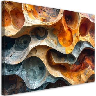 Feeby Cuadro Sobre Lienzo, Estructuras Rocosas Org&aacute;nicas Abstractas En Tonos Naranja Y Gris, 120x80
