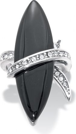 Palm Beach Jewelry Wrapped Marquise Onyx and Crystal Platinum-Plated Ring