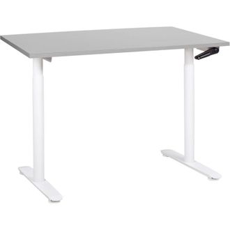 Beliani Escritorio De Altura Regulable Manualmente Oficina Moderna Patas Redondas 120 X 72 Cm Tablero Gris Estructura De Acero Blanco Destinas