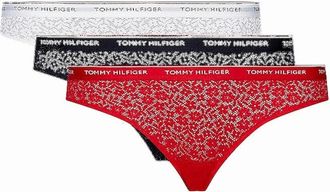 Tommy Hilfiger Womens 3-Pack Premium Essential Lace Bikini Briefs, Navy/White/Red - Size: 16