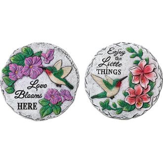 Glitzhome Set of 2 Cement Hummingbird & Flower Textured Stepping Stones in White at Nordstrom, Size Medium