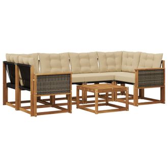 vidaXL Conjunto De Sof&aacute;s De Exterior Con Coj&iacute;n 7 Pcs Natural Y Beige Vidaxl