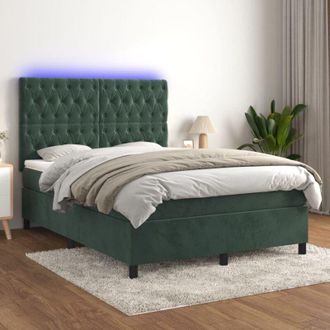 vidaXL Vidaxl - Cama Box Spring Colch&oacute;n Y Led Terciopelo Verde Oscuro 140x190cm