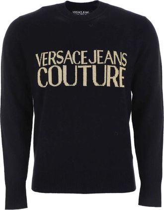 Versace Jeans Couture Zwarte Sweaters - Heren - Ronde hals truien - Zwart - L - Truien & Vesten