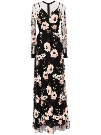 Elie Saab floral-embroidered tulle dress - Black