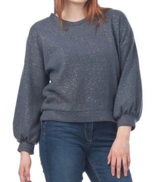 Papillon Lurex Infused Dolman Sleeve Top In Steel Blue