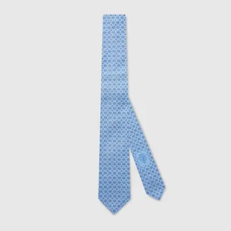 Gucci Interlocking G Silk Jacquard Tie, Blue