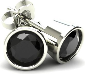 Pompeii3 40Ct Round Brilliant Cut Heat Treated Black Diamond Stud Earrings in 14K Gold Round Bezel Setting