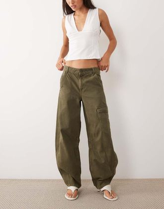 Mango jeans utility color kaki-Verde