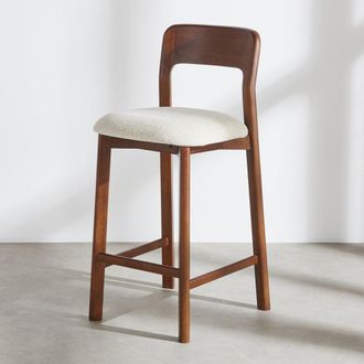 Maisons du monde Silla para isla de cocina de tejido de poli&eacute;ster tramado marfil y caucho macizo, 65 cm