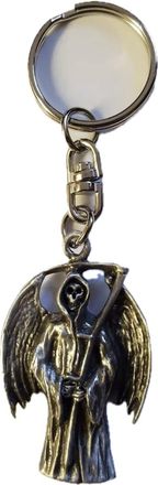 Generic Gothic Grim Reaper Keyring, Pewter and Stainless Steel, Angel Wings Design, Gift Pouch Included