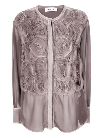 Aviù rose-embellished silk shirt - Neutrals