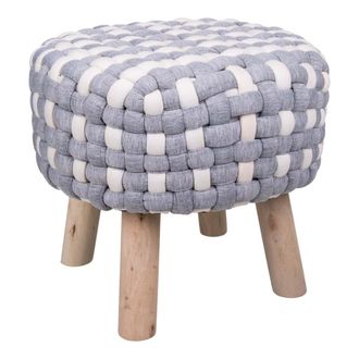Wanderlust Deco Taburete De Madera Y Algod&oacute;n Trenzado Gris 40x40x36