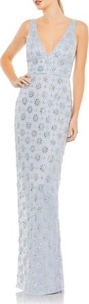 Mac Duggal Hand Embellished Sleeveless V Neck Column Gown in Powder Blue at Nordstrom, Size 18