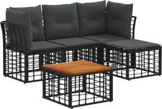 vidaXL Conjunto De Sof&aacute;s De Exterior 5 Uds. Negro Y Gris Oscuro Vidaxl