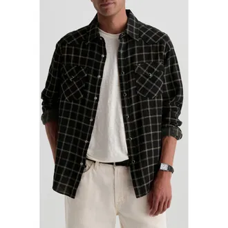 AG - Adriano Goldschmied Huston Plaid Cotton Western Shirt in Black Multi at Nordstrom, Size Xx-Large