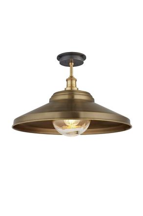 Industville Brooklyn Outdoor & Bathroom Giant Step Flush Mount, 18 Inch, Brass, Brass Holder, Globe Glass