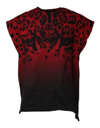 Dolce & Gabbana Mens Red Leopard Print Cotton Sleeveless T-Shirt Black And