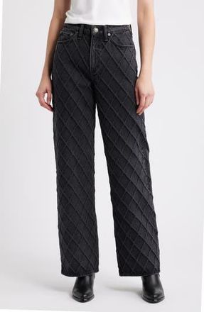 Rag & Bone Logan Diamond Texture Mid Rise Wide Leg Jeans in Qwblk at Nordstrom Rack, Size 26