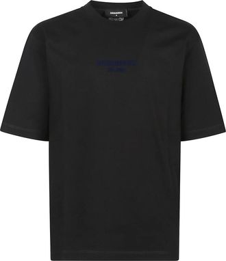 Dsquared2 Tops, Heren, Zwart, XL, Katoen, Zwart Logo Detail Crew Neck Shirt