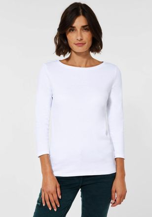 Cecil 3/4-Arm-Shirt CECIL, Damen, Gr. S (38), weiss (wei&szlig;), Jersey, Obermaterial: 100% Baumwolle, unifarben, Basic, tailliert h&uuml;ftlang, U-Boot-Ausschnitt, e