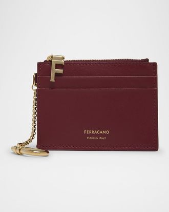 Ferragamo Hot Stamp Zip Leather Card Holder
