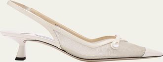 Jimmy Choo London Amita Mesh Pearly-Strap Slingback Pumps