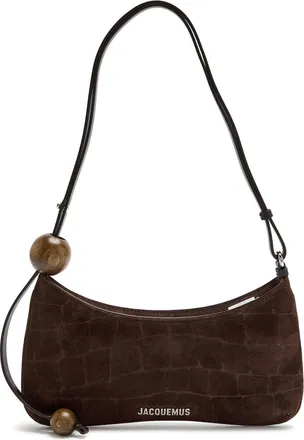 Jacquemus Le Bisou Perle Crocodile-effect Suede Shoulder bag - Dark Brown - One Size