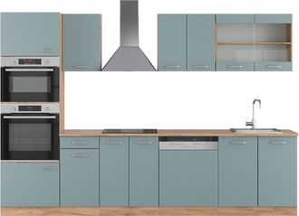 Vicco Mueble De Cocina R-line, Roble Azul-gris-dorado, 300 Cm Con Armario Alto, Et Roble, Vicco