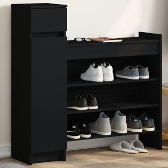 vidaXL Zapatero Madera De Ingenier&iacute;a Negro 100,5x28x100 Cm Vidaxl