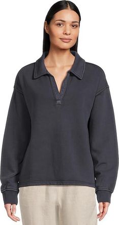 L.L.Bean Sunwashed Sweatshirt Splitneck Polo Womens Sweatshirt Classic Navy : XL, Cotton/Polyester