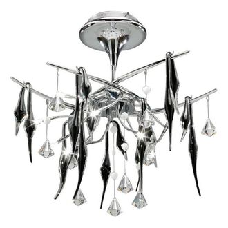 Netlighting Cygnet Ceiling 10 Light Polished Chrome Black Glass Crystal in Grey