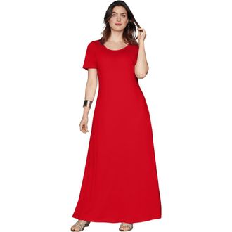 Jessica London Petite Stretch Cotton T-Shirt Maxi Dress in Vivid Red at Nordstrom, Size 34P