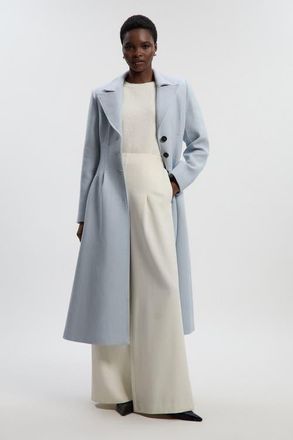 Karen Millen Petite Wool Corset Detail Maxi Coat in Pale Blue at Nordstrom, Size 10P