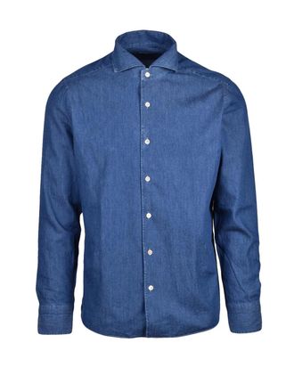 LUIGI BORRELLI NAPOLI Cotton Long-Sleeve Shirt with Structured Collar and Buttoned Cuffs