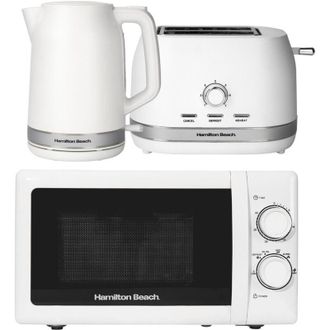 Hamilton Beach Ella Kettle, 2 Sliced Toaster & Microwave Set, by Hamilton Beach, White