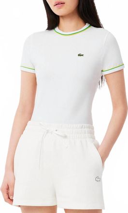 Lacoste Fitted Crewneck Tee In White/pineapple/green
