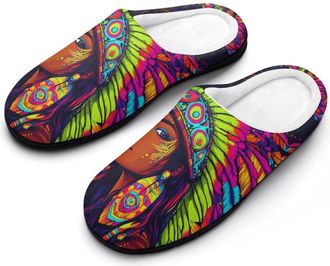 Generic African Indian Tribal Woman Womens Slippers Warm House Slippers Indoor House Shoes with Anti-Skid Rubber Sole