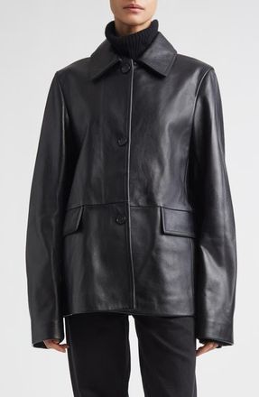 Toteme Grained Leather Jacket in Black at Nordstrom, Size 6 Us